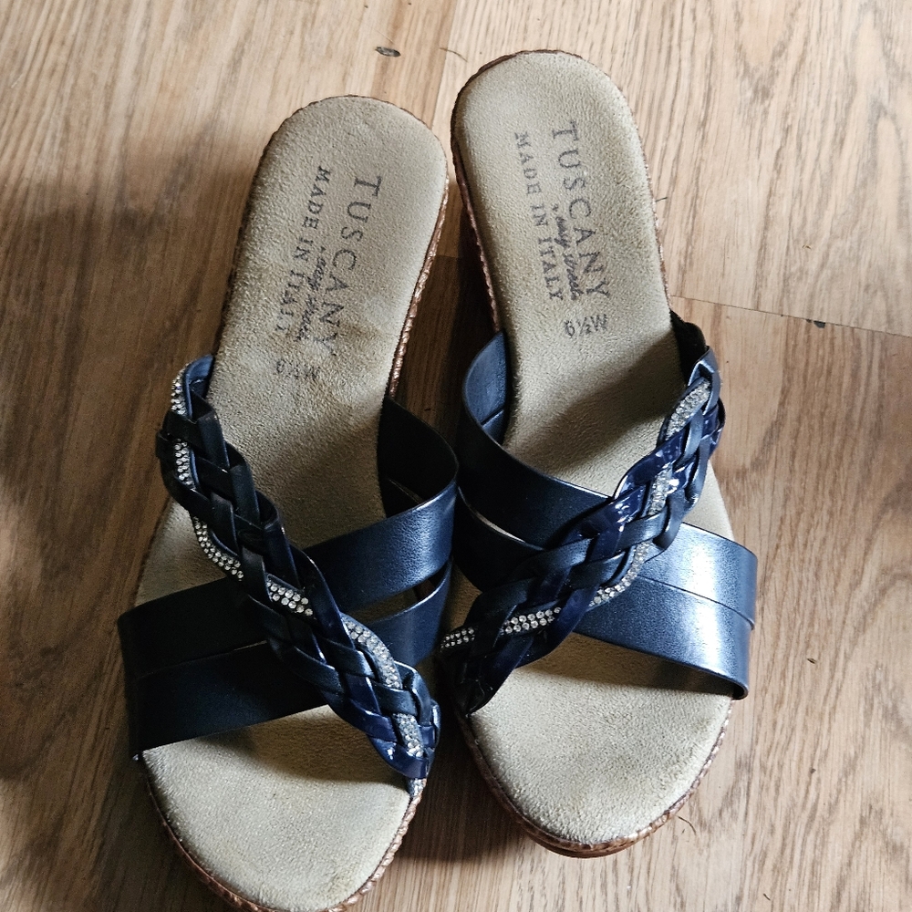 Navy Wedge Sandals for Women